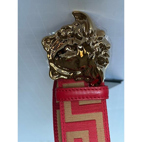 Versace Medusa-Buckle Greca Calf Leather Red/Gold Belt 80 (32) DCU8061 NWT $495 - Picture 7 of 12
